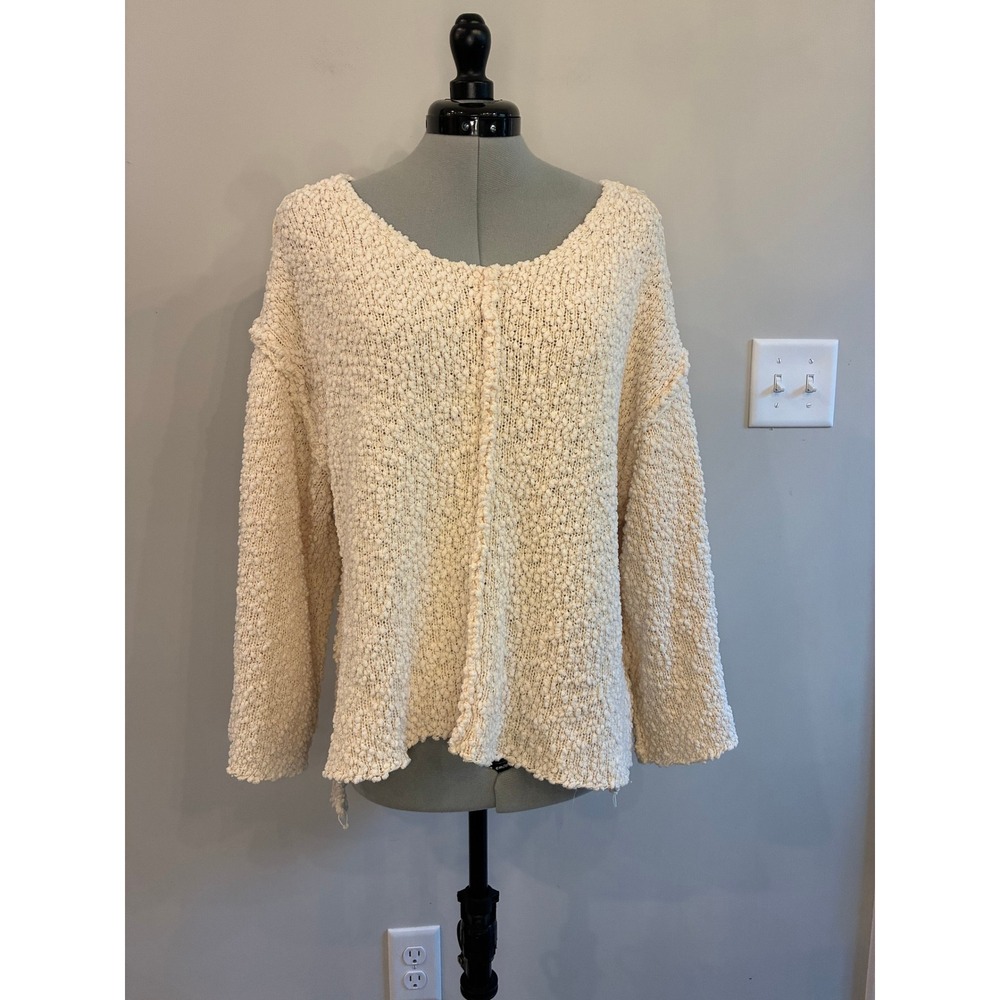 Entro Boho Cream Chunky Popcorn Knit Oversized Sweater Exposed Seams M